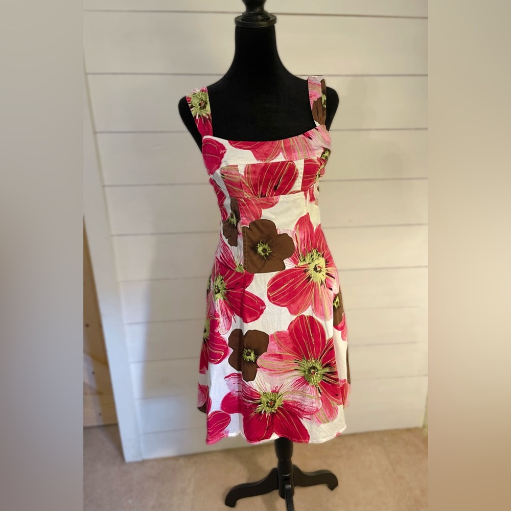 Candie's Sundress Size 7 Pink White Floral Print Summer Dress Barbiecore